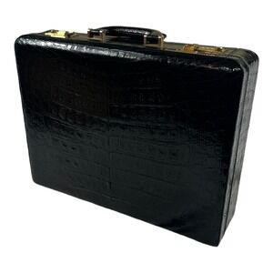 Bally Black Pure Caiman Crocodile Mens Briefcase 16X13X4 Rare Excellent